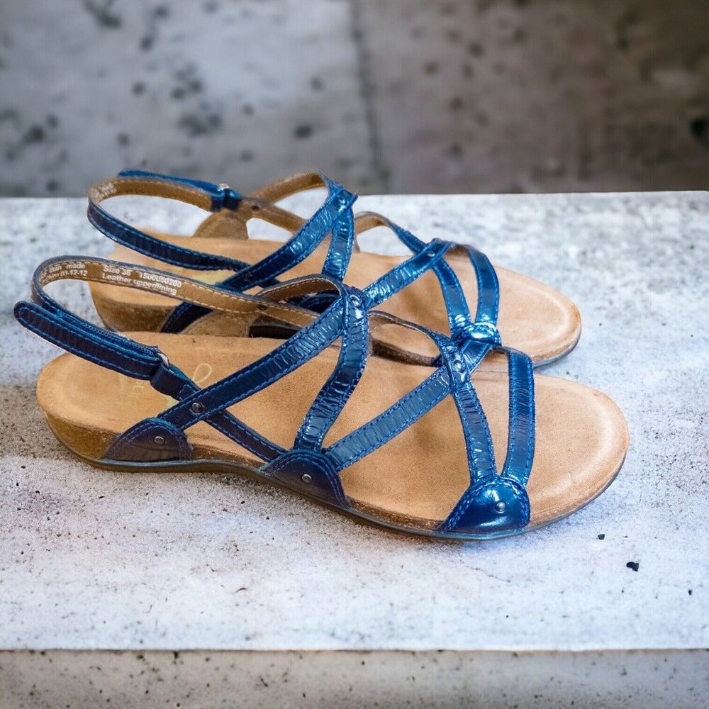 Dansko Jovie Blue Patent Leather Strappy Sandals Slingback Women's Size 7.5